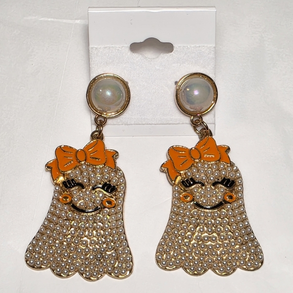 Piper K Happy Halloween Ghost Earrings Mini Pearl Embellished Fashion Jewelry - Picture 4 of 7